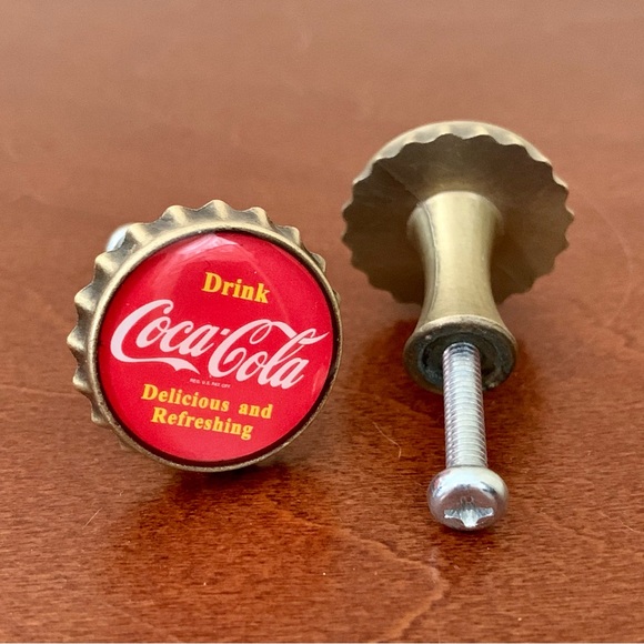Coca Cola Bottle Caps Lids Drawer Pulls Cabinet Knobs Decor DIY SET OF 2 - Picture 2 of 3